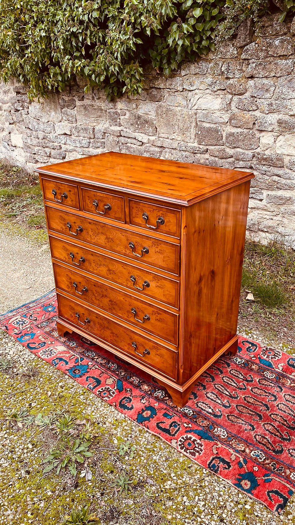 Thumbnail: Vintage Yew Wood Chest of Drawers - 