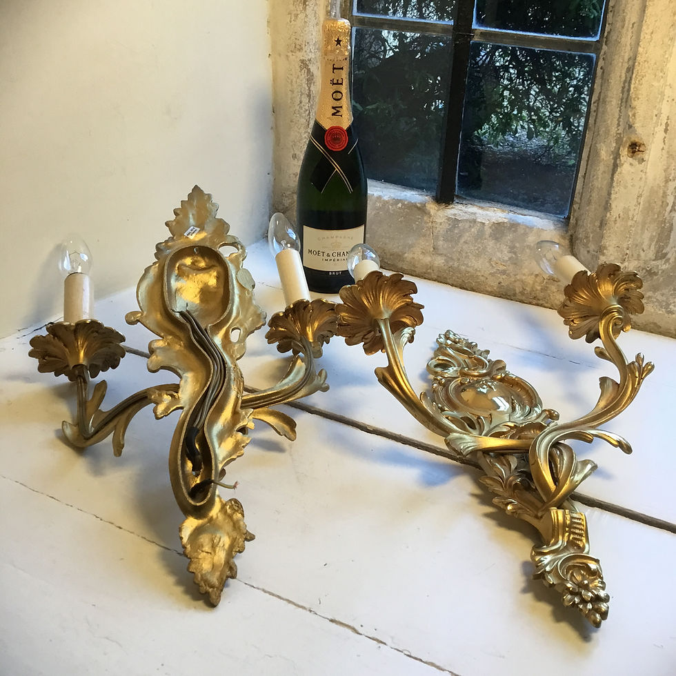 Thumbnail: Pair of brass Acanthus scroll twin branch wall sconce / wall lights - #7104