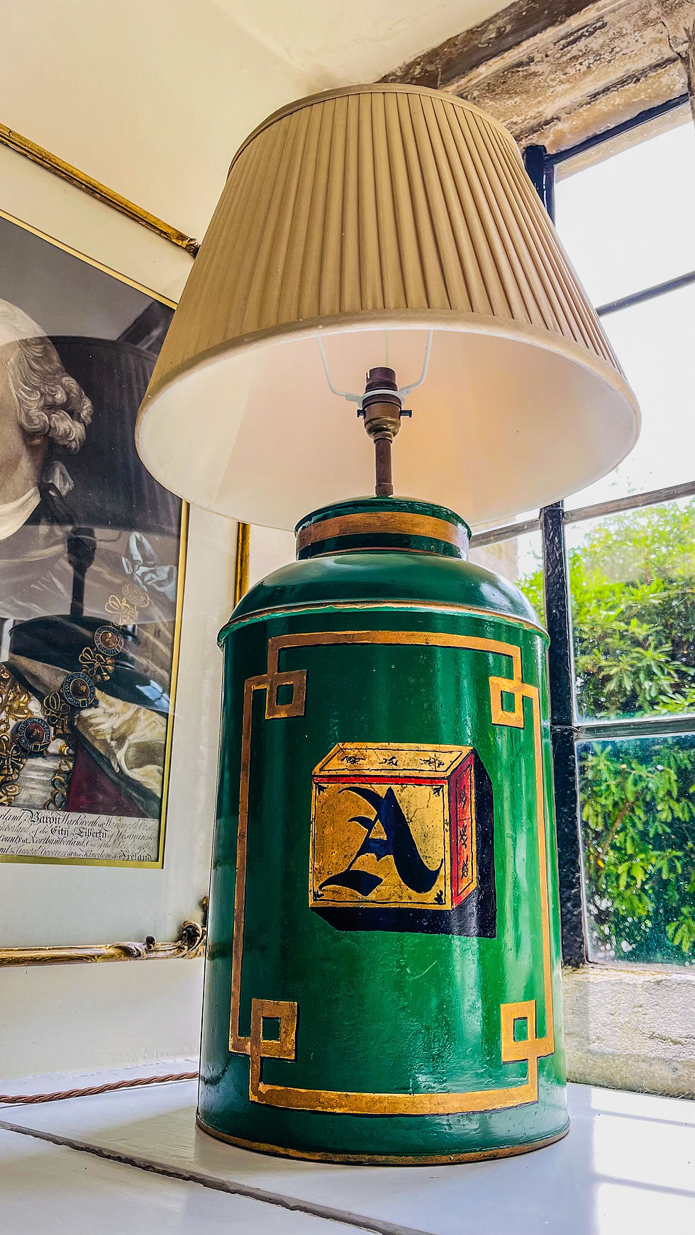 Thumbnail: Late 19thC Tole Tea Canister Lamp in Railways Green Livery.