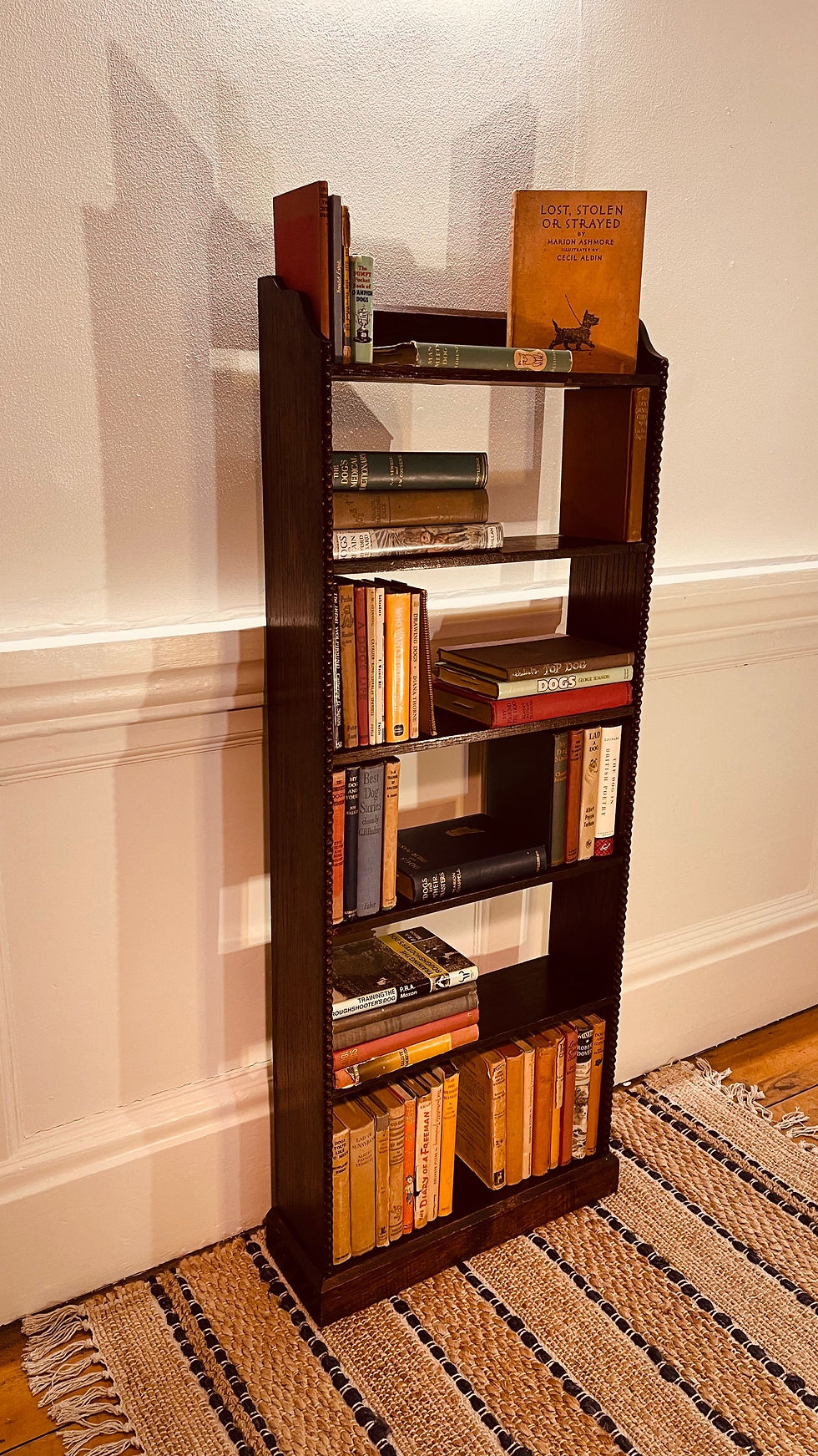 Thumbnail: Early 20thC narrow form dark oak open bookcase #8641