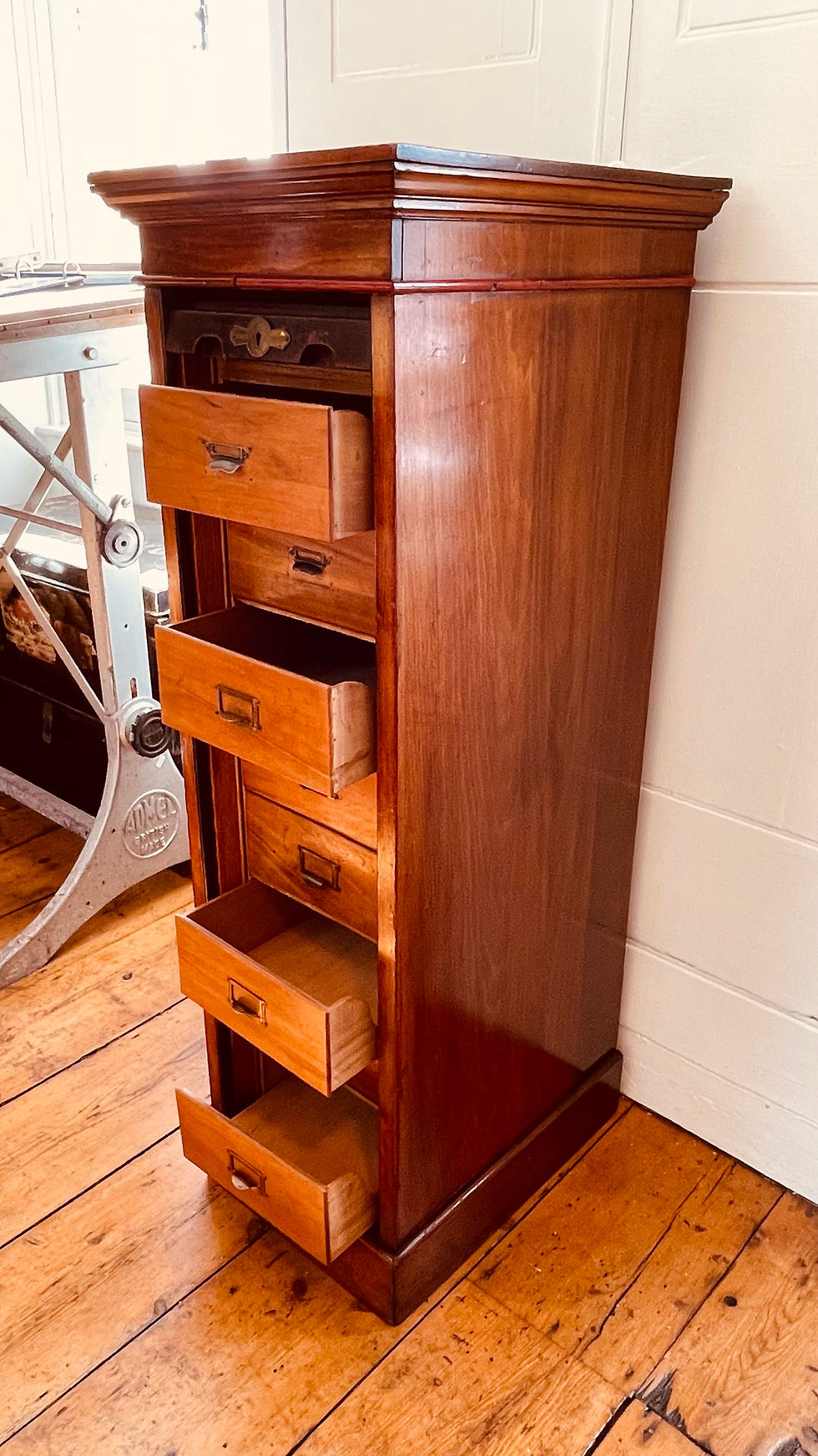 Thumbnail: Antique tall slimline tambour storage cabinet - #8974