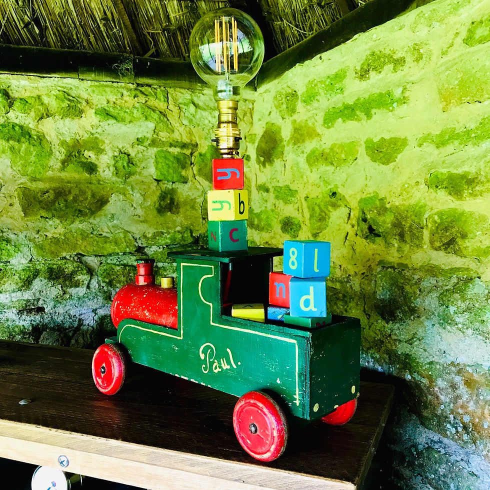 Thumbnail: Vintage wooden nursery train feature lamp.