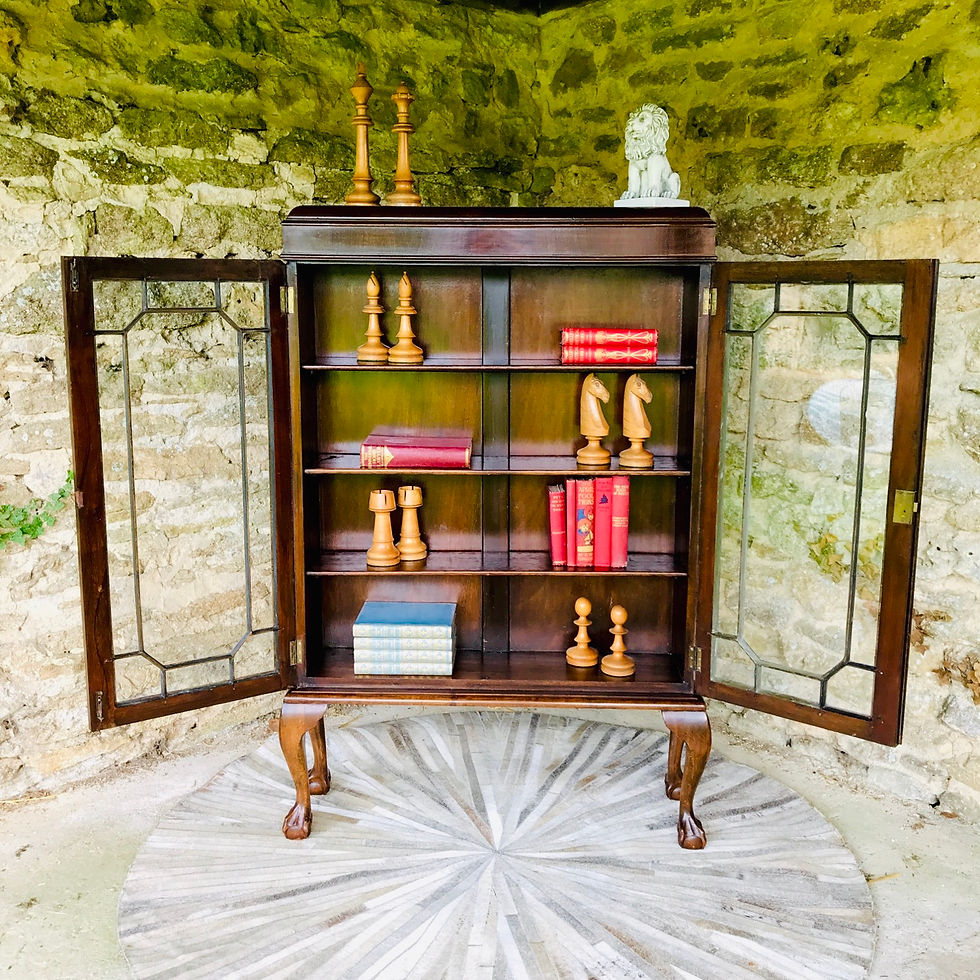 Thumbnail: Mid 20thC dark mahogany astragal glazed display cabinet.