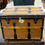 Thumbnail: Late 19thC Iron bound, wooden steamer trunk in cinnamon canvas - #9049
