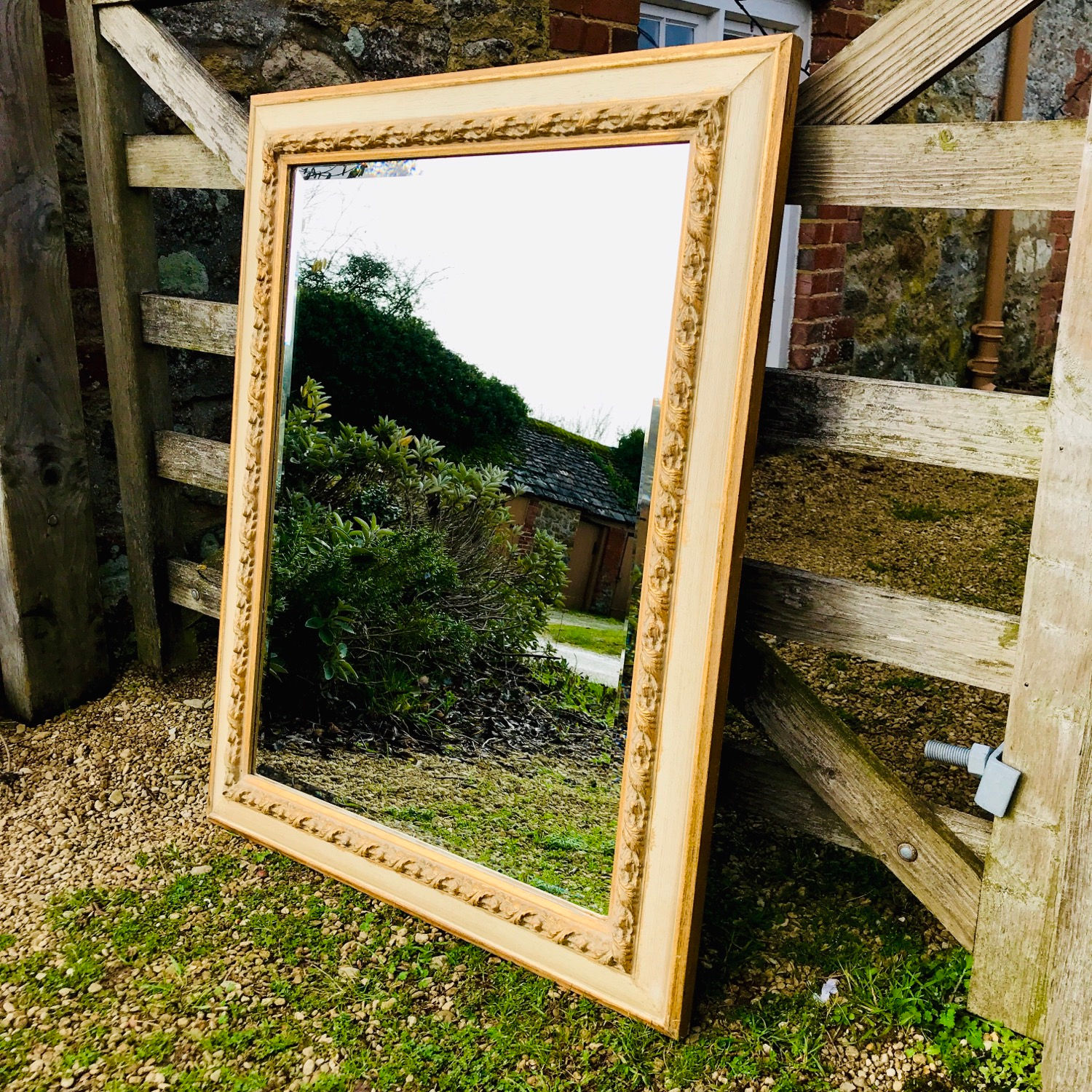 Ornate bevelled edge mirror in decorative distressed moulded frame - #5930