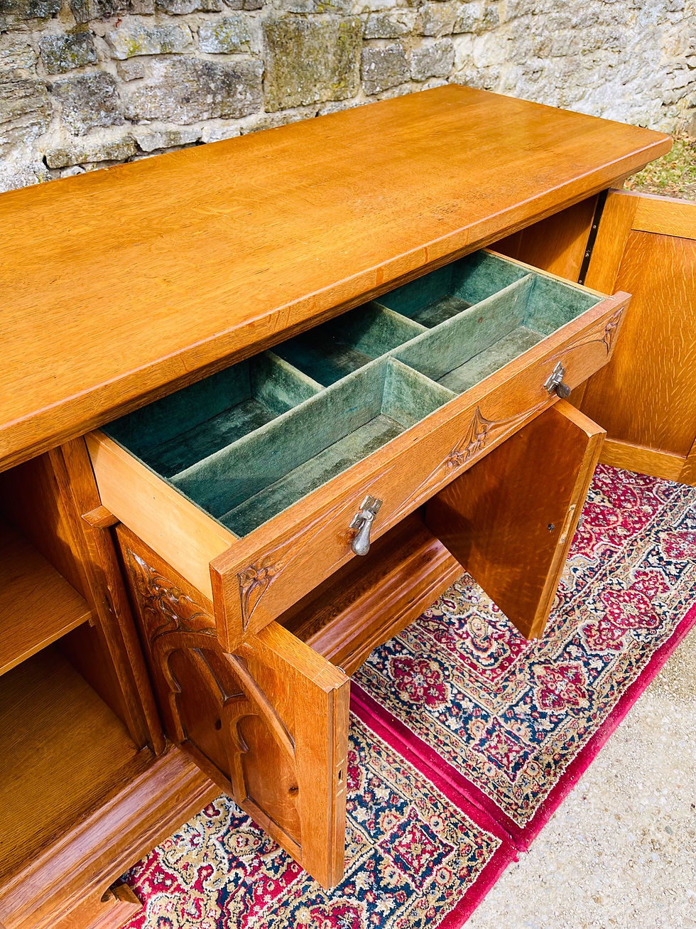 Thumbnail: Gothic Revival Arts & Crafts Oak Sideboard - #8085