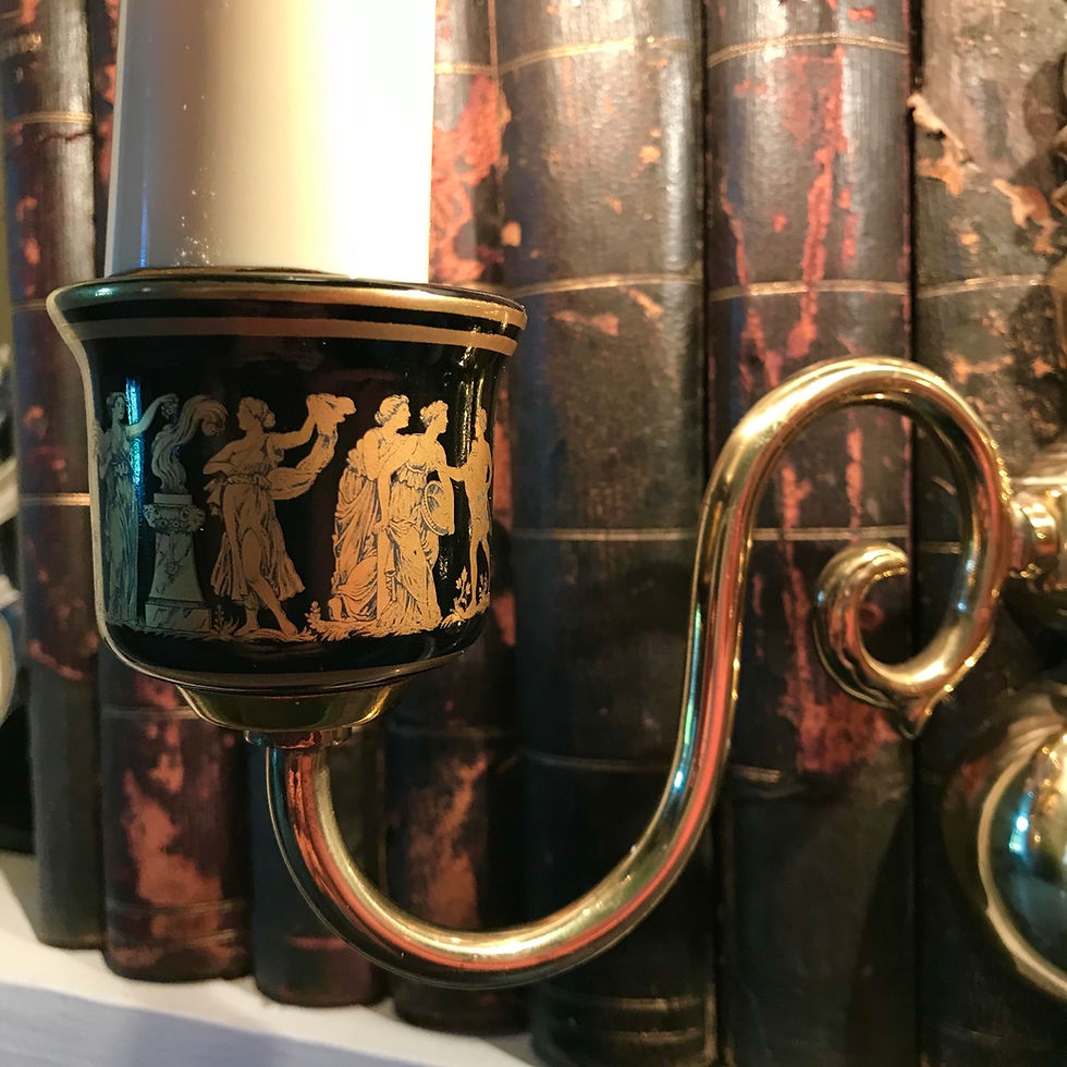 Thumbnail: Pair of vintage brass wall lights with ancient classical characters - #5752