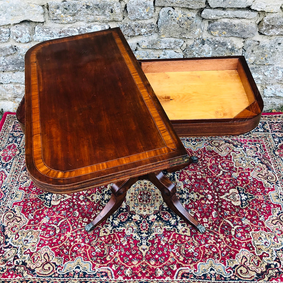Thumbnail: Regency Satinwood, Brass Inlaid, Mahogany Tea Table