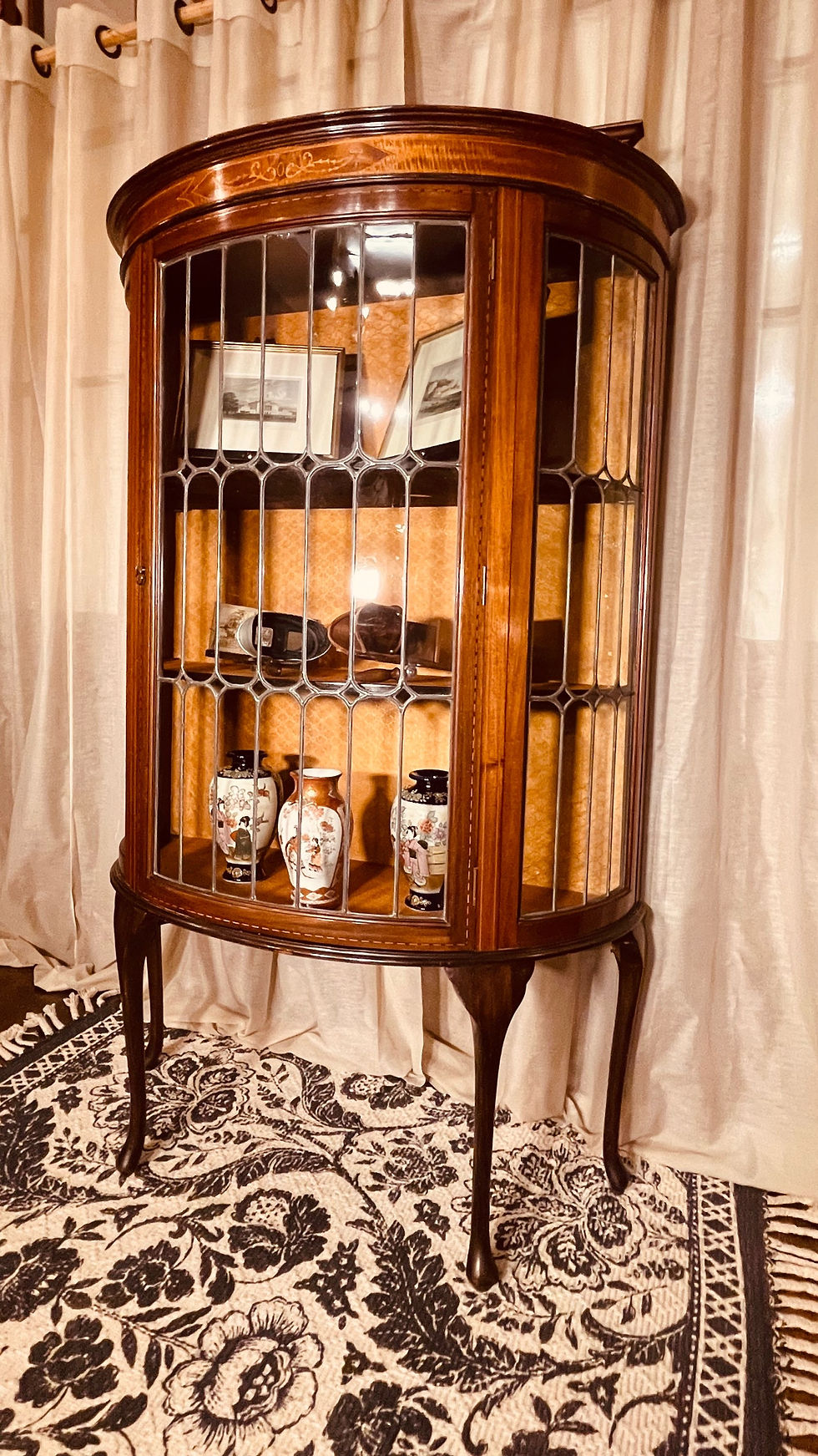 Thumbnail: Grand Edwardian inlaid bow front display cabinet - #8404