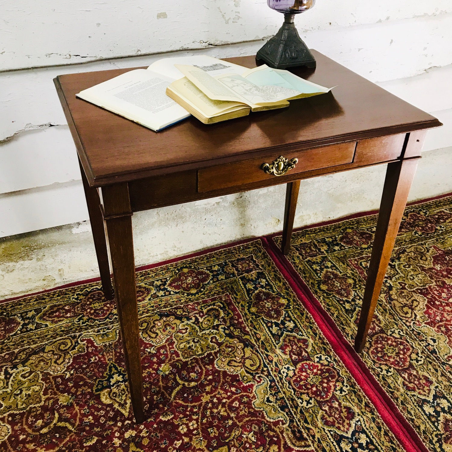 Edwardian mahogany side table / lamp table with single drawer - #6344