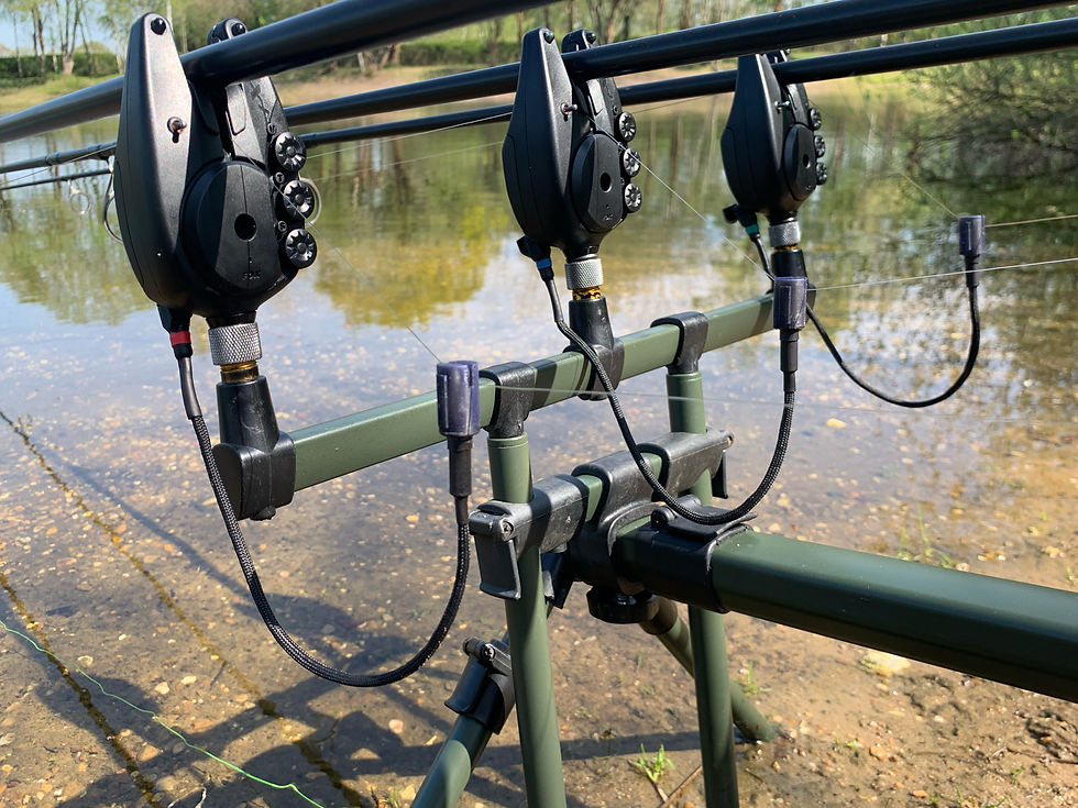 Fox alarms and Stem Tackle all black illuminated bite indicators