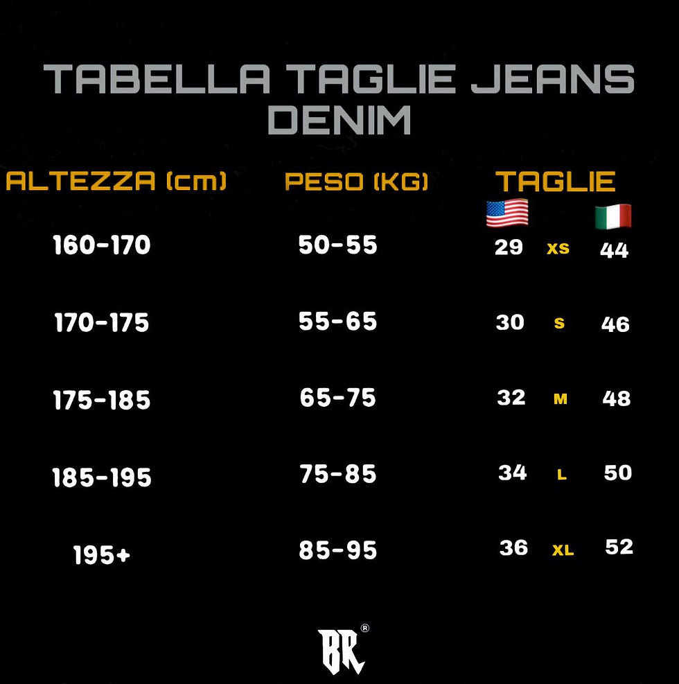 tabella taglie denim br brname 