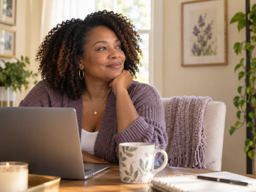 Open journal and tea in a calm home setting representing private virtual therapy for women in Florida.