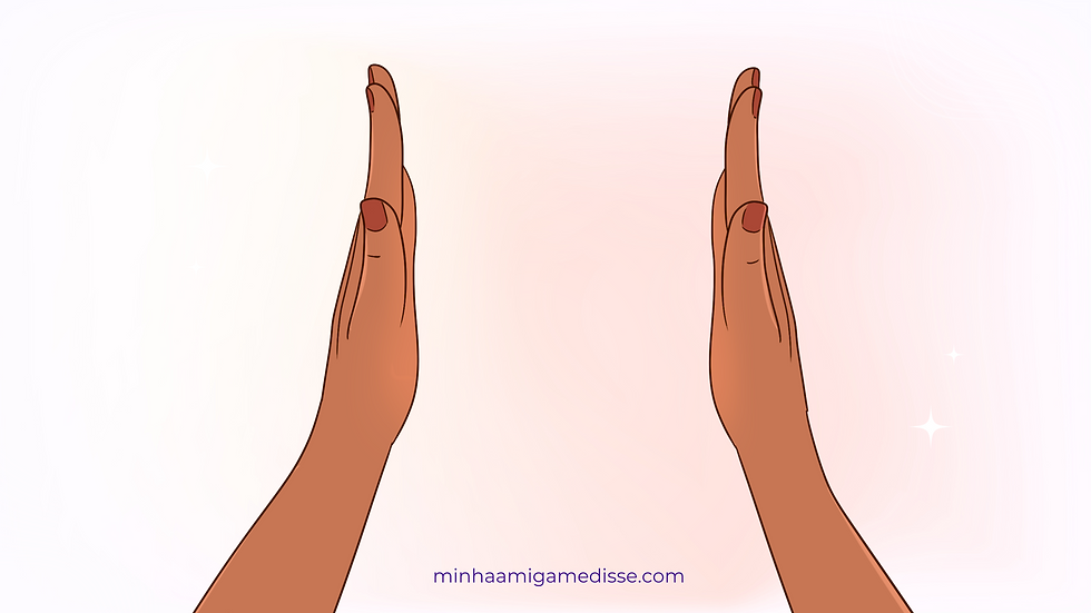 Na ilustração temos duas mãos paralelas como se estivesse mostrando algo
