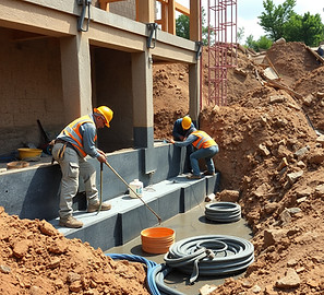 water proofing building foundation, real image of workers doing the work .jpg