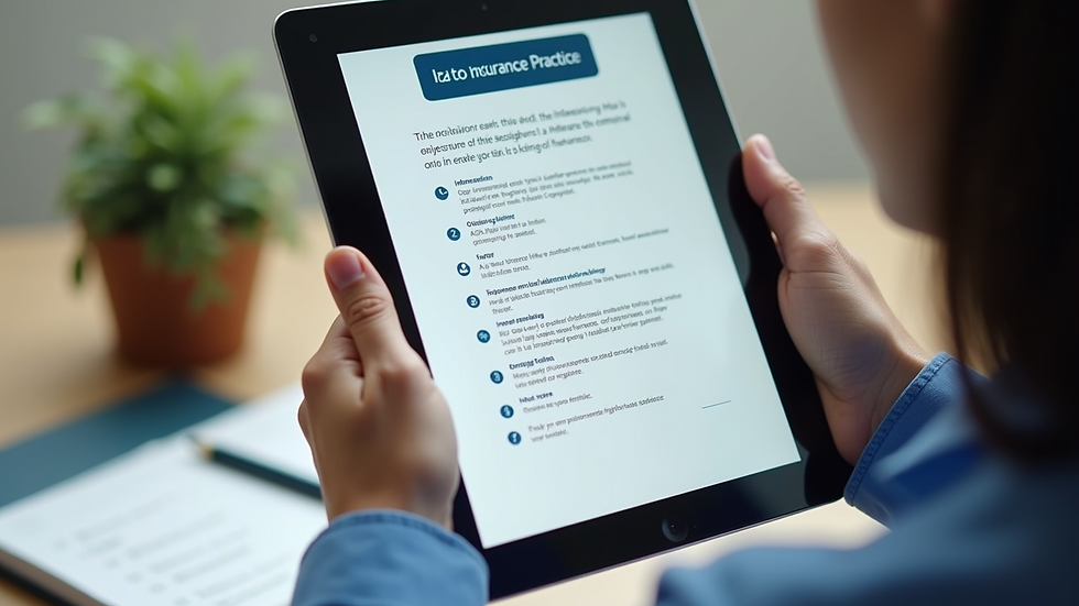 Close-up view of a tablet displaying an insurance practice test