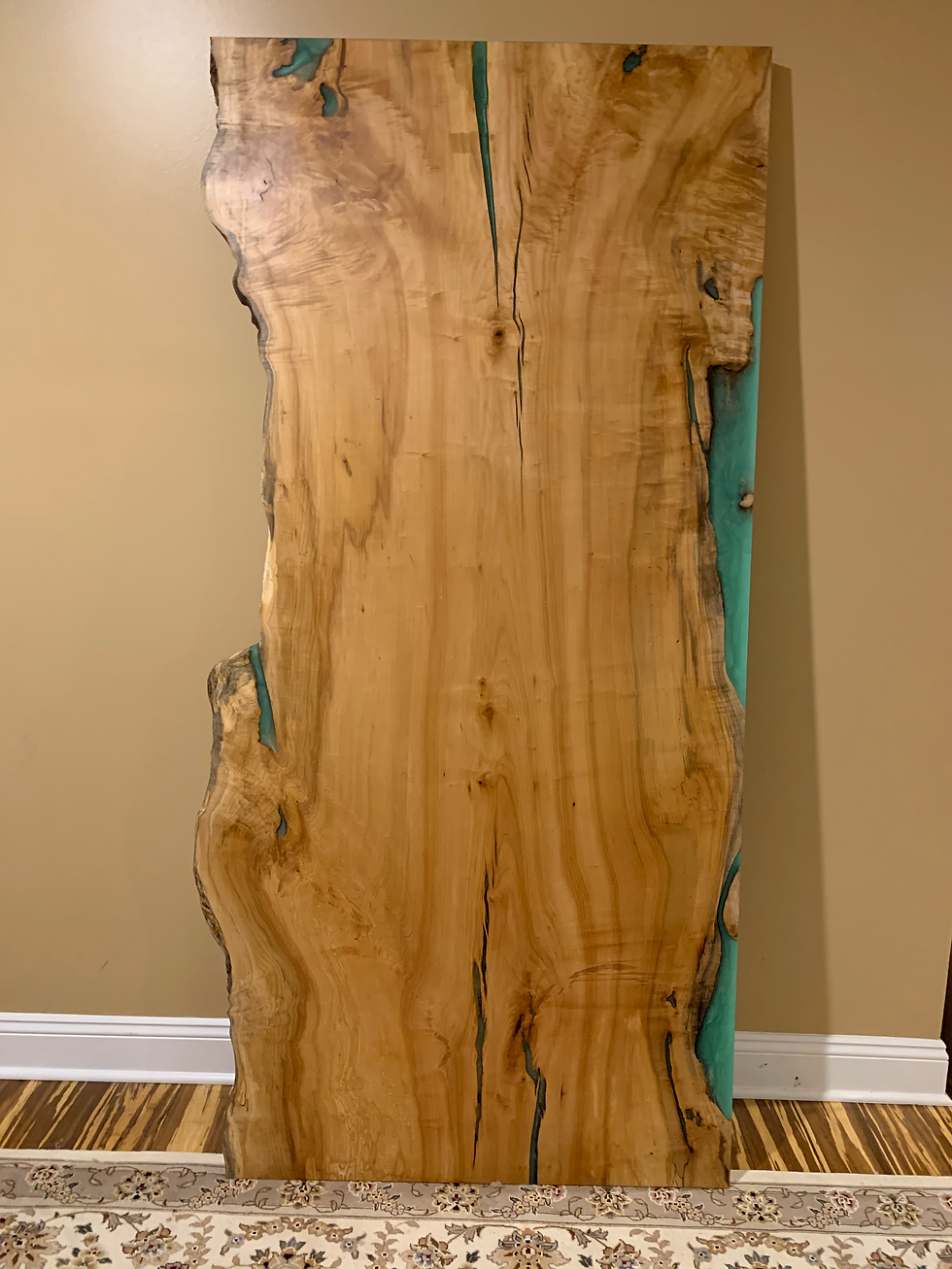 Thumbnail: Slab Silver Maple Barn Door with Teal Epoxy