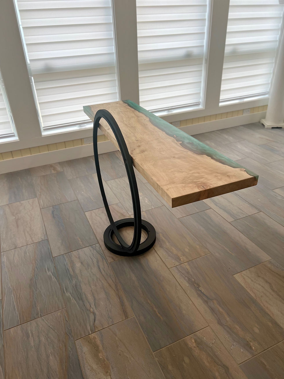 Thumbnail: Floating Maple sofa table on Steel Ring base