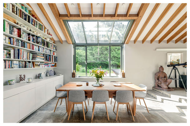 Calming, contemporary dining room.
