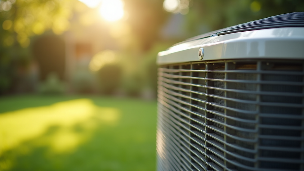 Close-up view of an air conditioning unit in a sunny garden