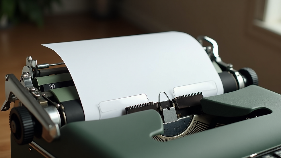 Close-up view of a vintage typewriter with a sheet of paper
