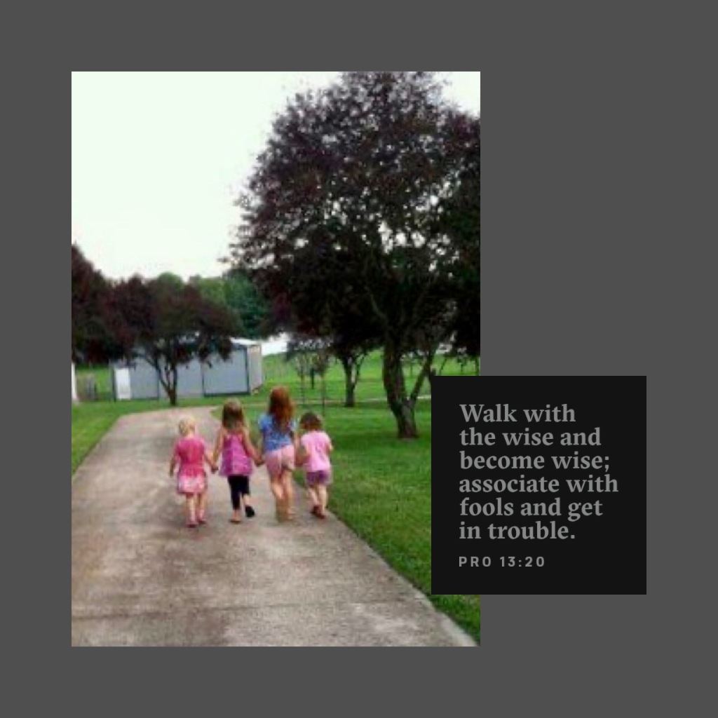 "Walk with the wise and become wise: associate with fools and get in trouble." Proverbs 13:20