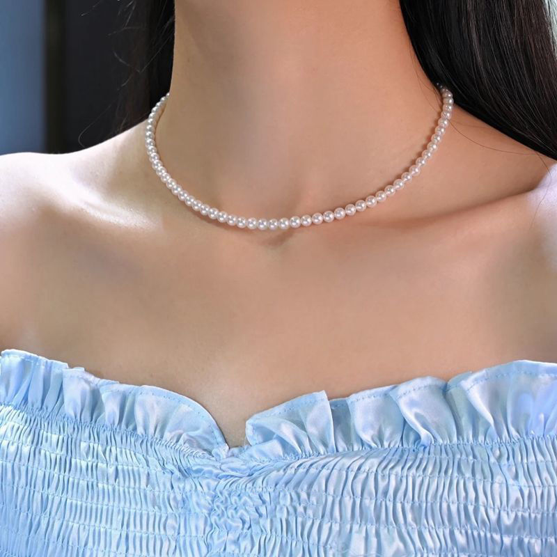 Thumbnail: Unisex White Pearl Choker Necklace – Classic and Elegant Style