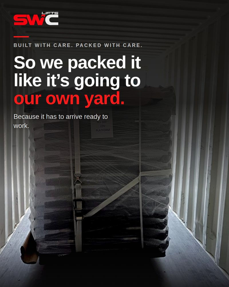 SCL500 tail lifts packed in a container for export