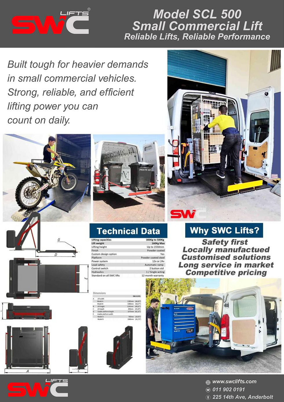 SWC Lifts SCL500 small commercial tail lift brochure