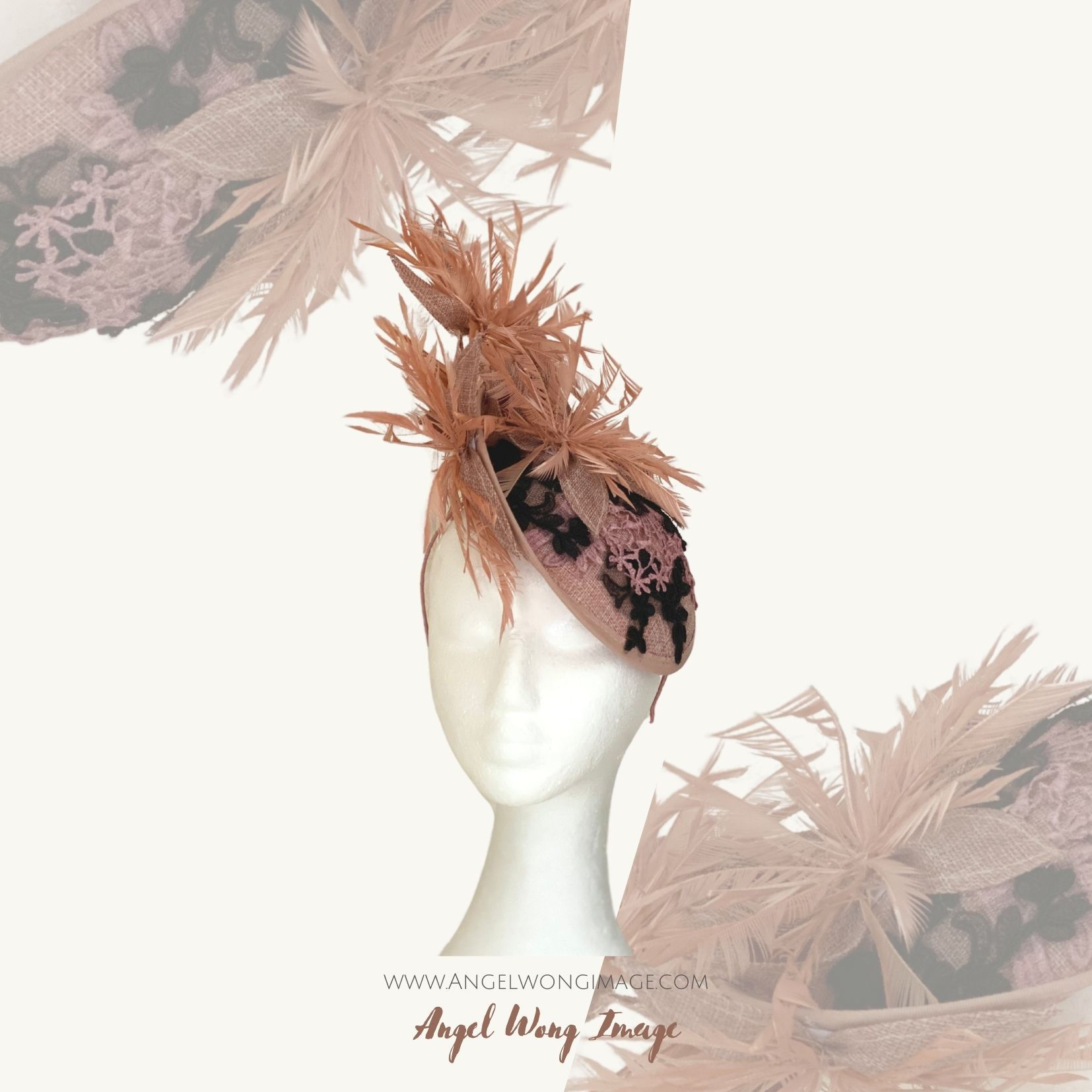 Dusty pink fascinator hat, lace hat