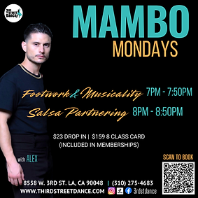 Mambo, Salsa on2 classes at 3rd street Dance, Los Angeles with Alex Sierra