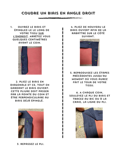 tuto - coudre un biais en angle droit