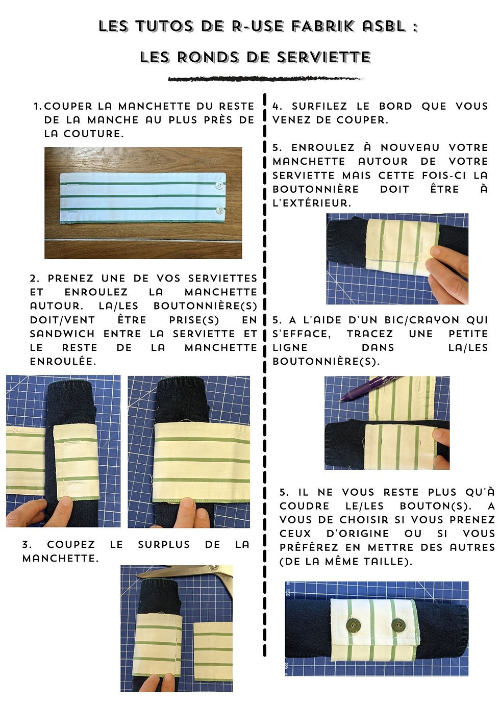 tuto couture upcycling - transformer chemise - manchette de chemise - rond de serviette