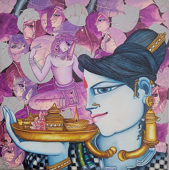 Radha | 12 x 12 inches | Saraswathi L | Pen and acrylic on canvas