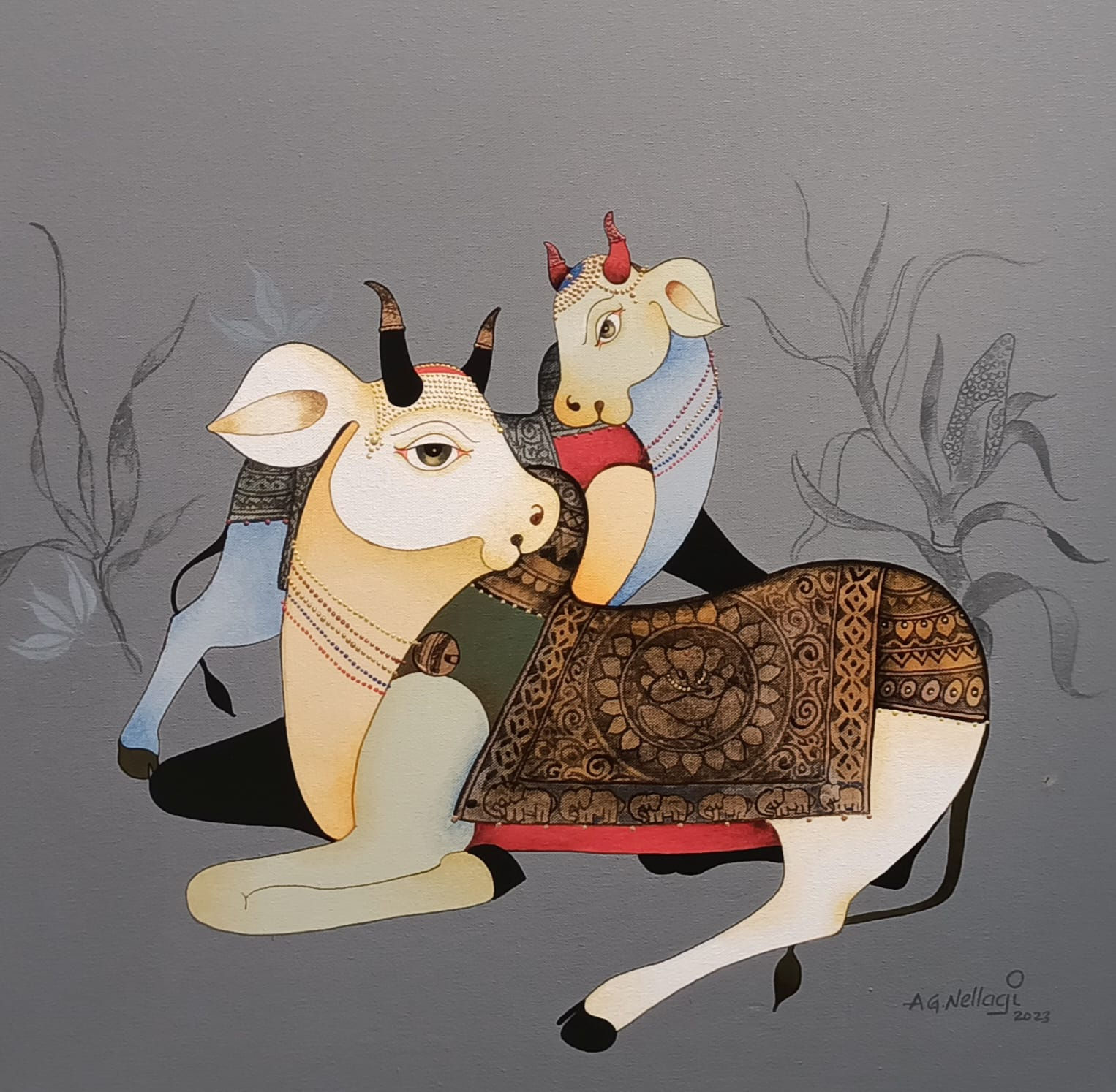 The Bull Family | AG Nellagi | 24 x 24 inches | Acrylic on canvas