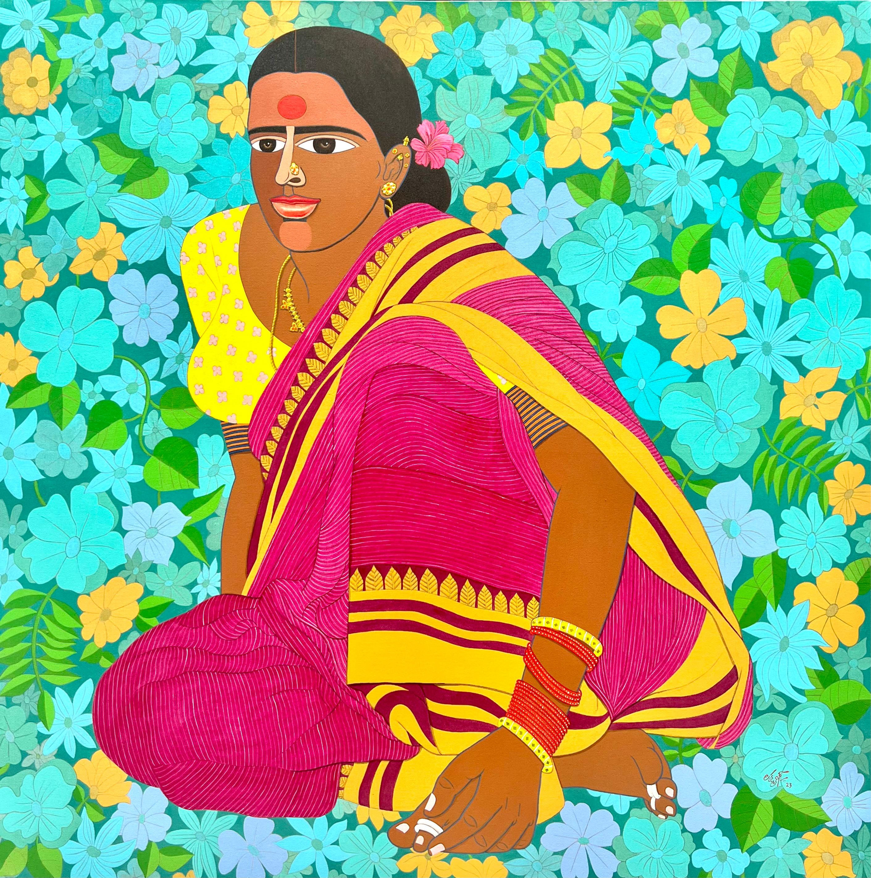 Poolamma series PTLA 04 | 48" x 48" | Laxman Aelay | Acrylic on linen canvas