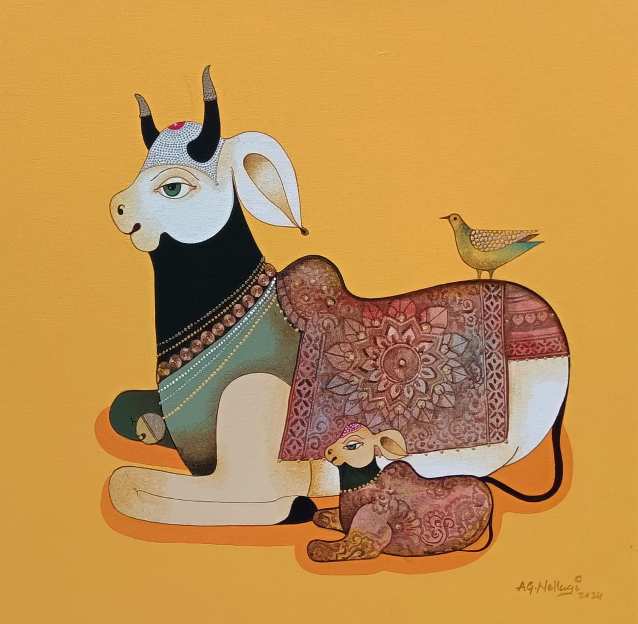 The Bull Family | Bull Series | AG Nellagi | 24 x 24 inches | Acrylic on canvas