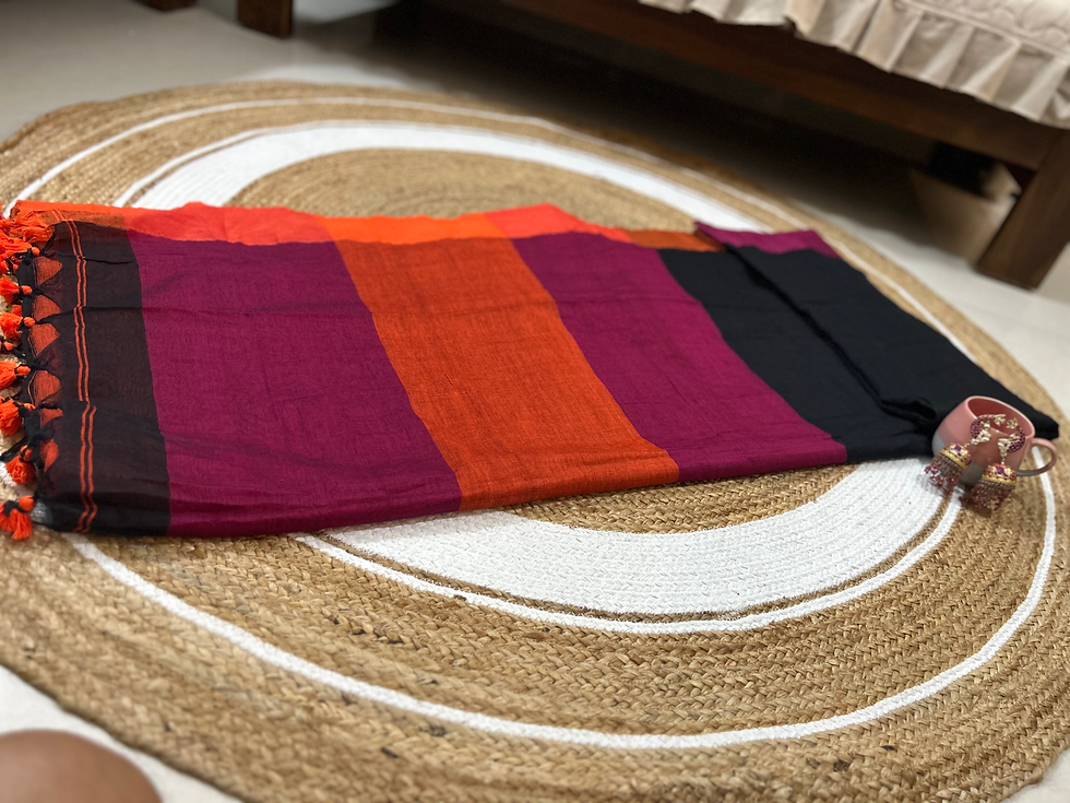 Thumbnail: Khadi Cotton Magenta Orange Saree