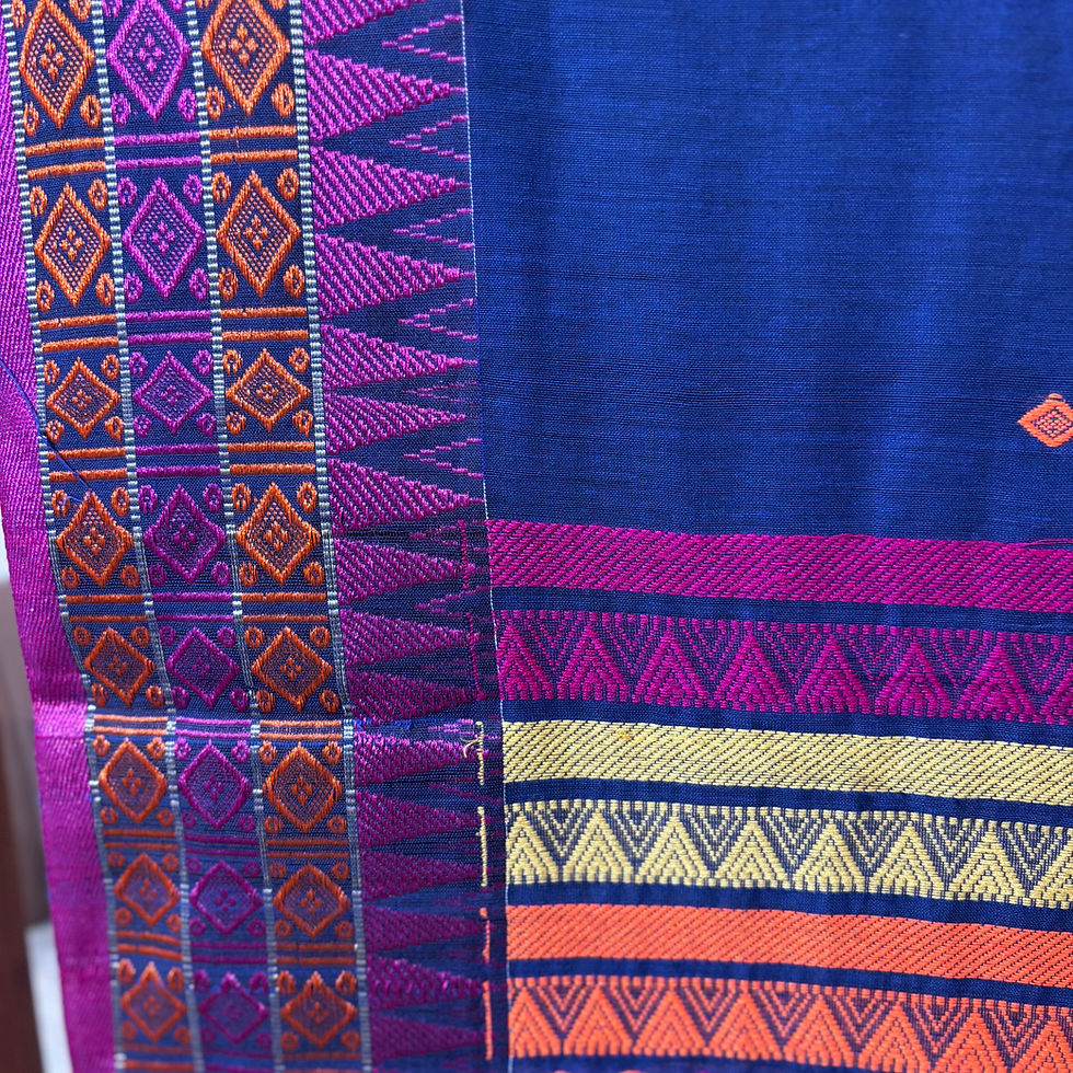 Thumbnail: Navy Blue Dongria Multicolour Embroidery Handwoven Saree