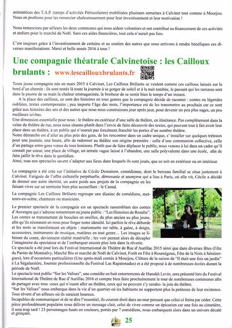 Implantation de la compagnie à Calvinet : dans le bulletin municipal 2016 !