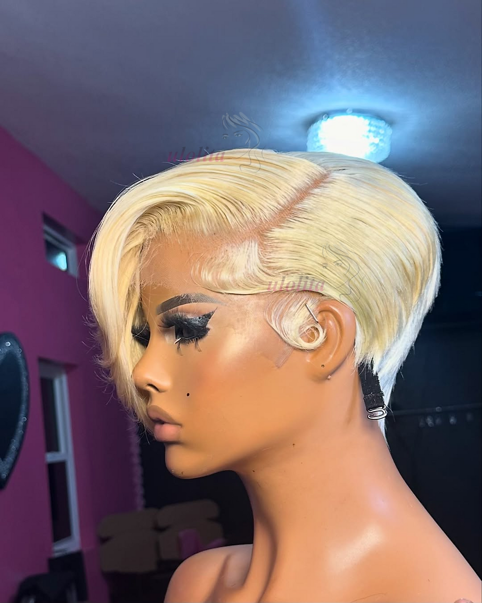 Thumbnail: Straight Short Pixie Cut Wig with Bangs Shaved Sides