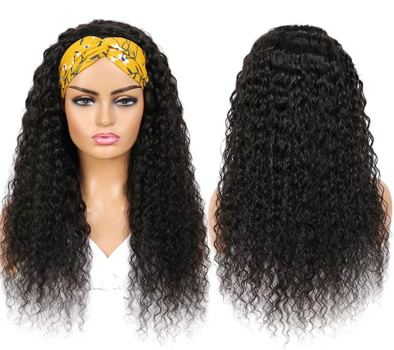Brazilian deep wave headband wig with defined waves, natural shine, and a glueless black headband.