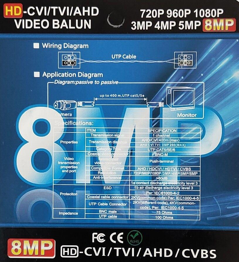 PV-LINK PV-209 TVI/CVI/AHD 80M Video Balun (帶豬尾/每對計)