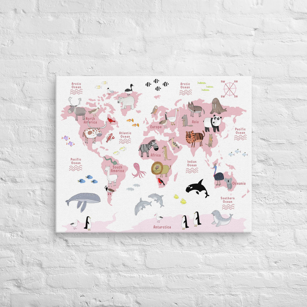 World Map Pink Illustration Artist Carla Daly Canvas