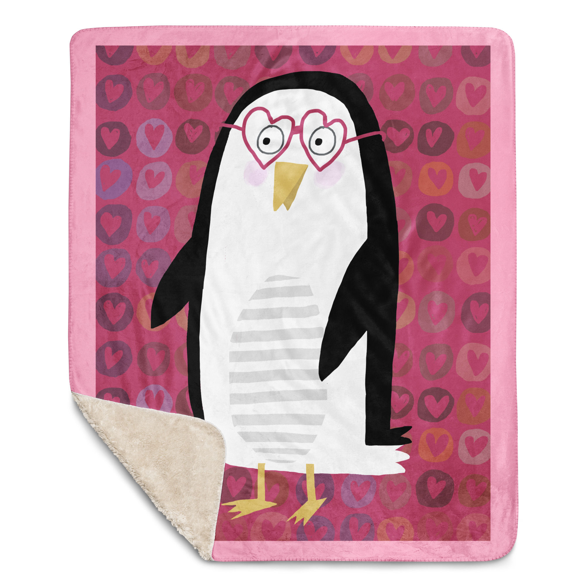 Penguin | Love Hearts | Carla Daly | Toddler | Baby Sherpa Blanket