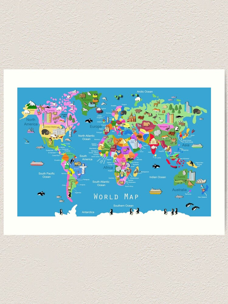 Thumbnail: Blue World Map | Kids Wall Art | Canvas | Print | Carla Daly Art