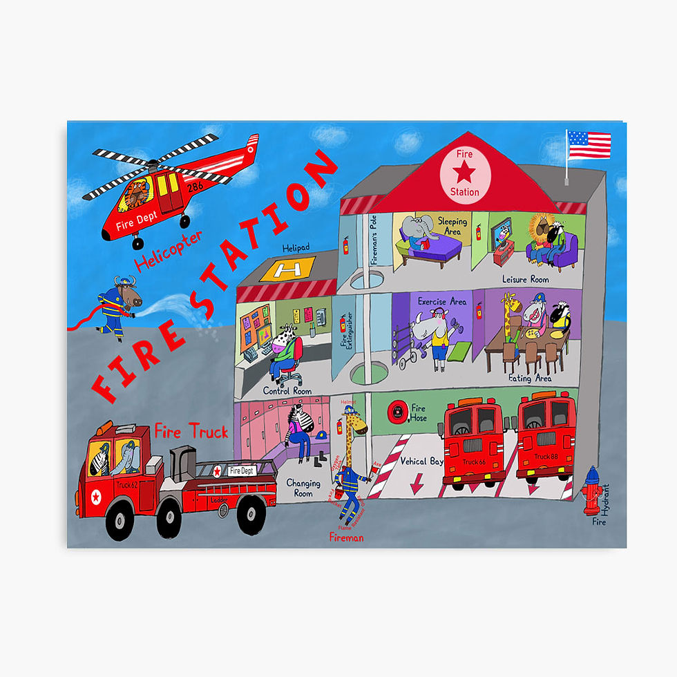 Fire Station | Educational | Kids Wall Art | Canvas | Print