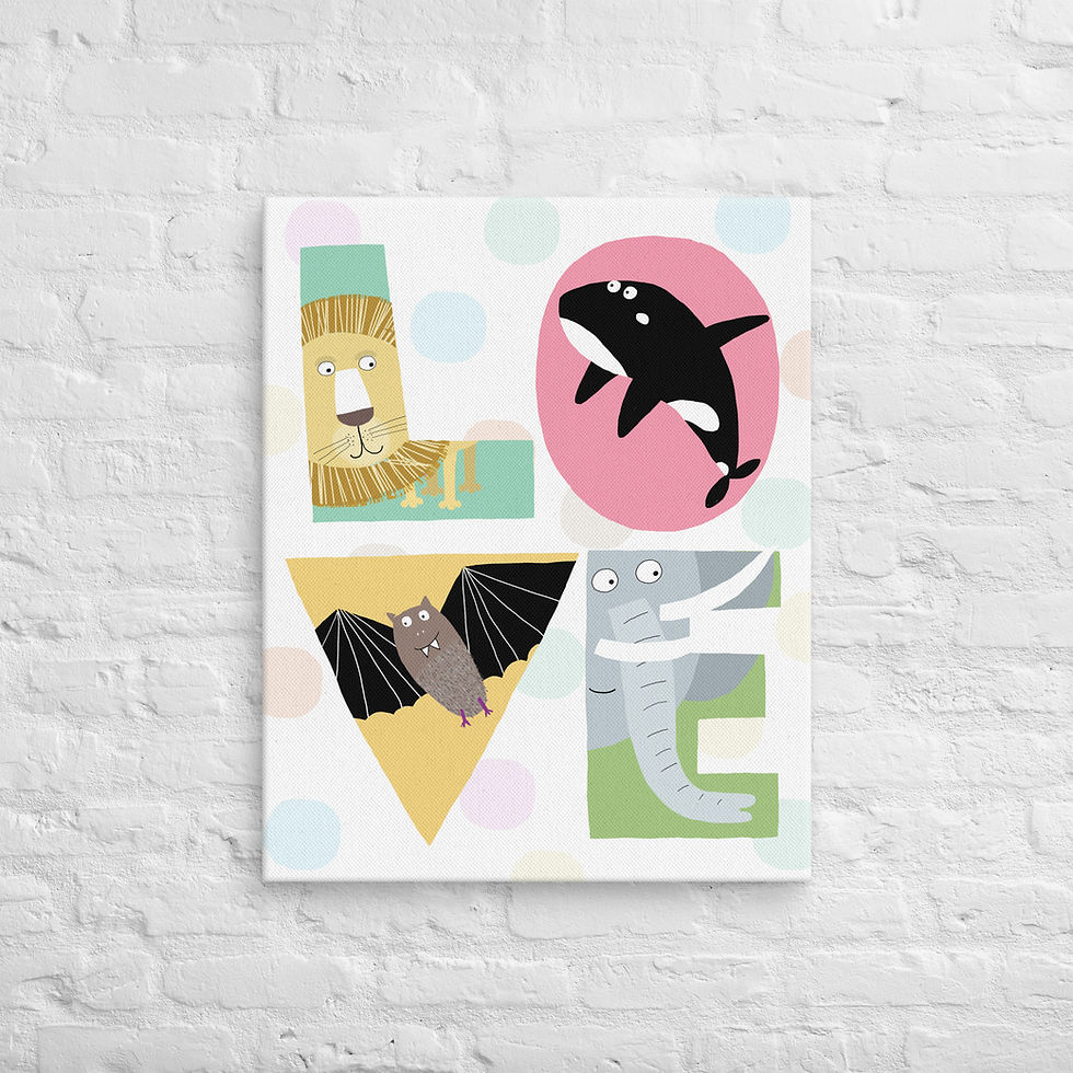 Love illustrated letters wall canvas