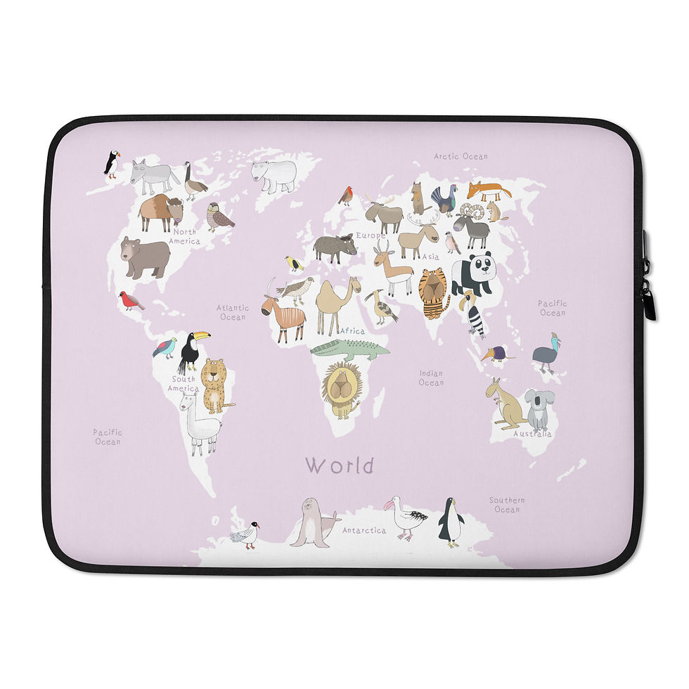 Pink World Map Laptop Sleeve by Artist Carla Daly