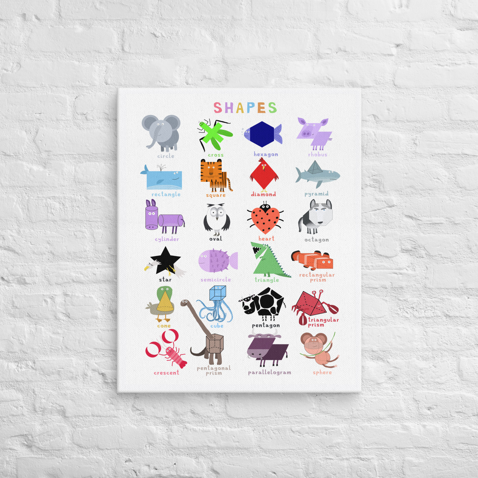 Learn Shapes | Colourful Animals | Illustrator Carla Daly | Wall Canvas